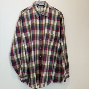 Bullock & Jones Viyella L Men's Dress Shirt Green Red Blue Check LS Cotton Wool